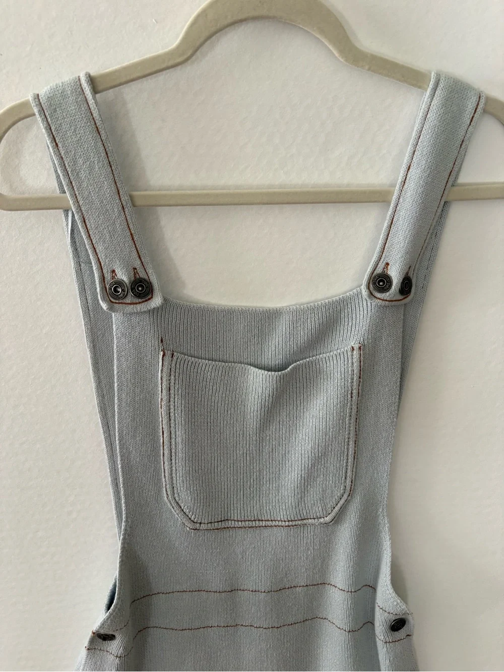 NWT Zara Pinafore Cotton Knit Overall Dress. Light Blue Small. Front Pocket.